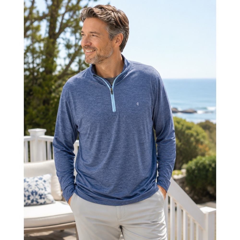 Criquet Mens Size XXL Blue Heather Quarter Zip Pullover Performance Golf Shirt